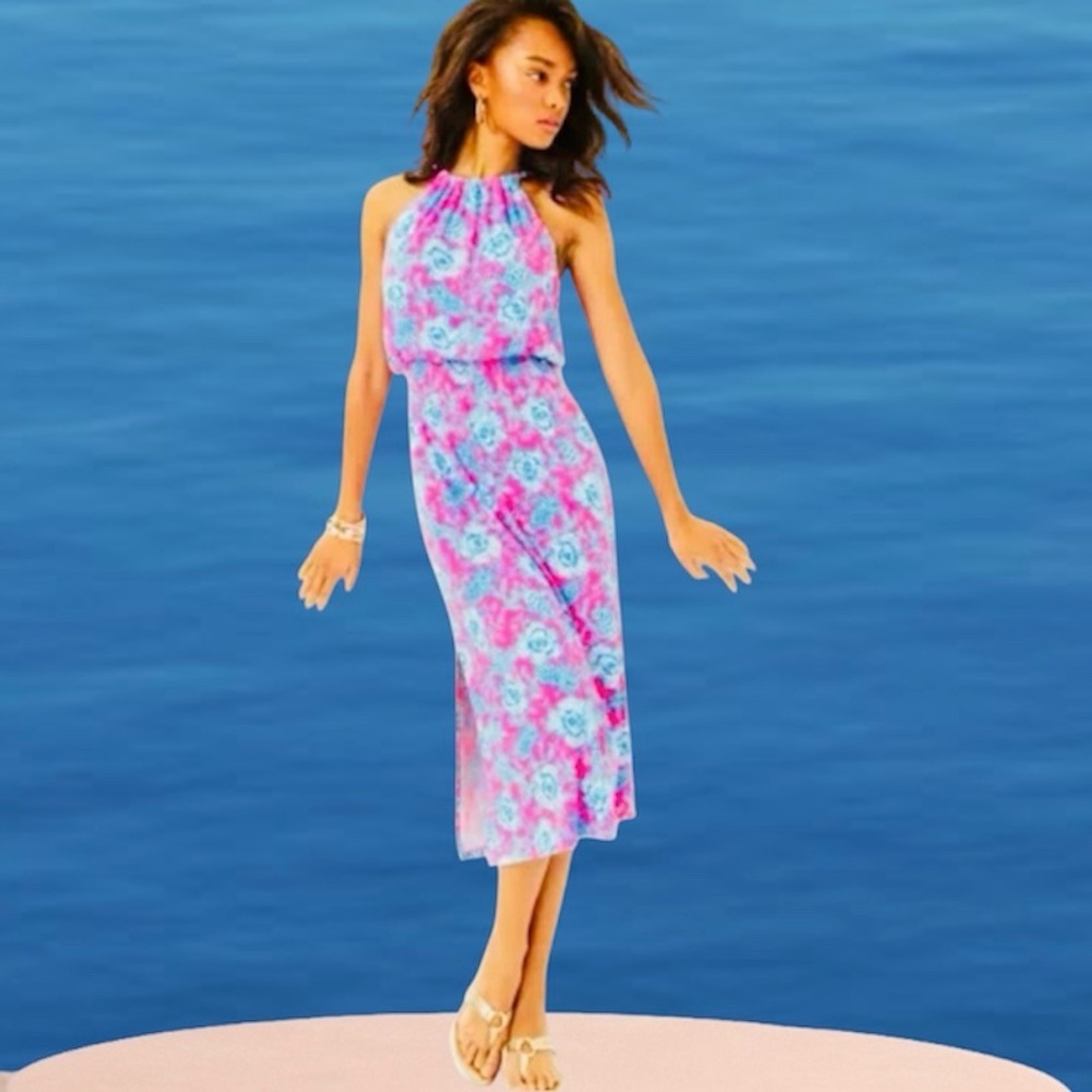 New Lilly Pulitzer Gracelyn Floral Halter Floral MIDI Dress NWOT Size Large - Picture 2 of 12